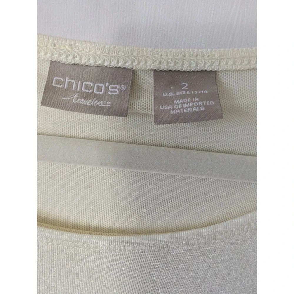 Chico's Travelers Tunic Top Womens 2 L Cream Pleated Asymmetrical Hem Minimalist - Picture 4 of 8